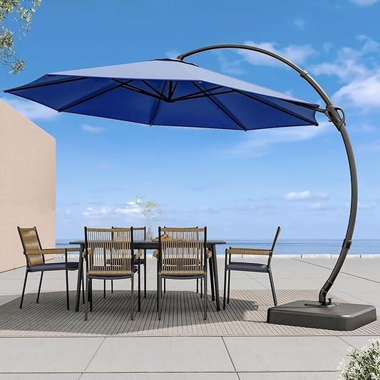 LAUSAINT HOME Outdoor Patio Umbrella with Base included, Deluxe Curvy Cantilever Umbrella Heavy Duty Offset Hanging Umbrella