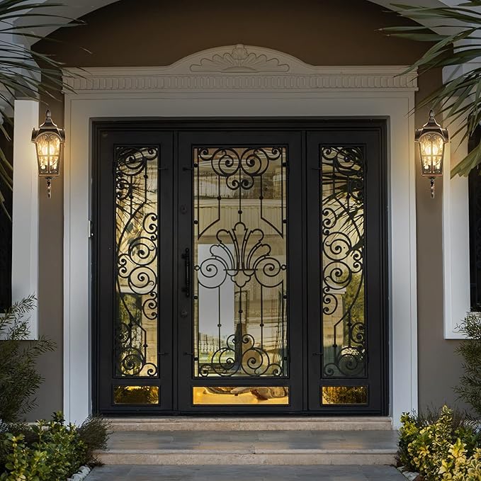 Black Roman Outdoor Light Fixture, 17.7"H Dusk to Dawn Outdoor Lighting Wall Light, Waterproof Outside Porch Light Wall Sconce, Exterior Wall Lantern Lamp with Water Glass for Garage Porch Doorway