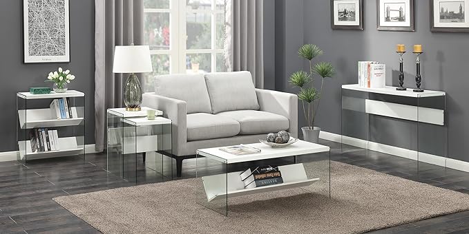 Convenience Concepts SoHo Glass Coffee Table 40" - Modern Living Room Table with Storage Shelf, Contemporary Coffee Table for Family Room, White