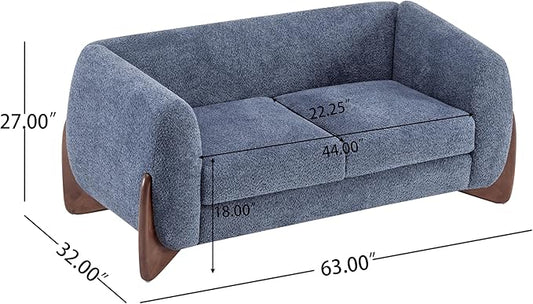 Christopher Knight Home Alma 63" Boucle Loveseat with Wood Legs, 2 Seater Sofa Couches for Living Room, Upholstered Couch Chair, Soft Seating Lounge Sofa Chair, Cozy Loveseat with Armrest, Navy Blue