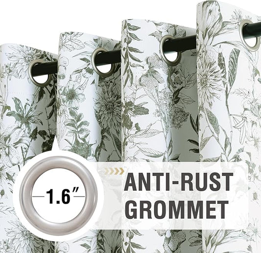 H.VERSAILTEX Blackout Curtains 84 Inch Length 2 Panels Set Floral Print Curtain Drapes for Living Room Thermal Insulated Grommet Window Curtains for Bedroom - French Jouy Flora in Sage