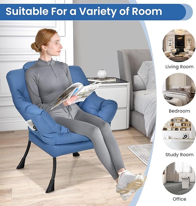 GORELAX Modern Lazy Chair,Upholstered Lounge Accent Chair, Single Leisure Sofa Chair with Armrests & Side Pocket, Comfy Reading Chair for Bedroom, Living Room, Dorm Room (Navy)