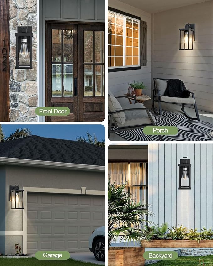 LITFIT 12.5'' Dusk to Dawn Outdoor Lighting, Outdoor Garage Lights Wall Mount, Hardwired Waterproof Porch Lights, Matte Black Outside Wall Sconce for House, Patio, Front Door, Bulbs Not Included