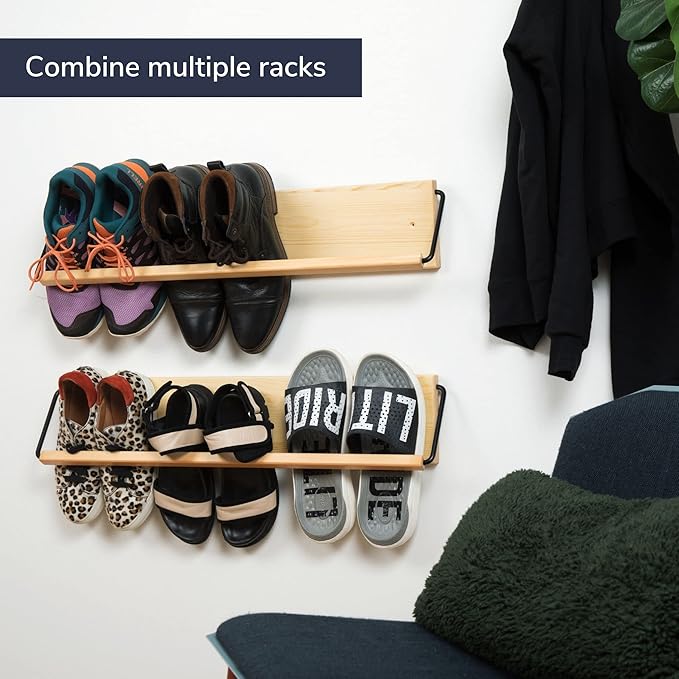 Wall Mounted Shoe Rack - A Wooden, Modern, Slim, and Small Shoe Storage Solution for Shoes and Boots in Narrow Spaces, entryways, or hallways. (30-in-Wide)