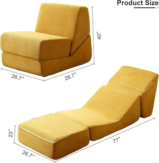 Swbvs Folding Sofa Bed, Single Chair Lounger with Back Support, Multi-Functional Floor Sofa for Living Room, Bedroom, or Small Spaces, Yellow Corduroy Fabric, Compact & Comfortable Design