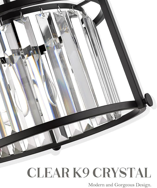 Crystal Flush Mount Ceiling Light, 1-Light Black Ceiling Light, Modern Flush Mount Chandelier for Bedroom Kitchen Laundry Entryway, CL4832-1W-BK