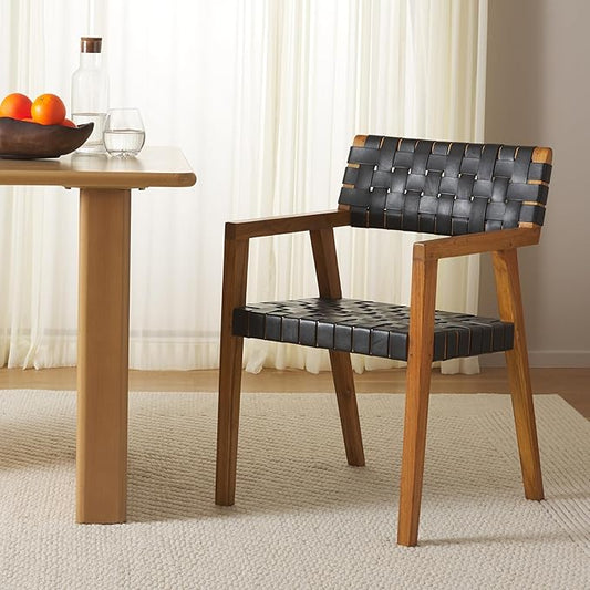 SAFAVIEH Home Collection Cire Black Faux Leather/Natural Solid Wood Dining Chair