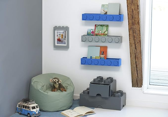 Room Copenhagen, Lego Book Rack - Decorative Floating Shelf Storage - Blue