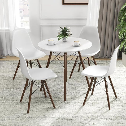 Giantex Round Dining Table Set for 4, 5-Piece Breakfast Nook Table Set w/ 31.5" Dinner Table, Dining Chairs, Wood Legs, Dinette Set, Kitchen Table Chairs Set for Living Room Restaurant (White+Walnut)