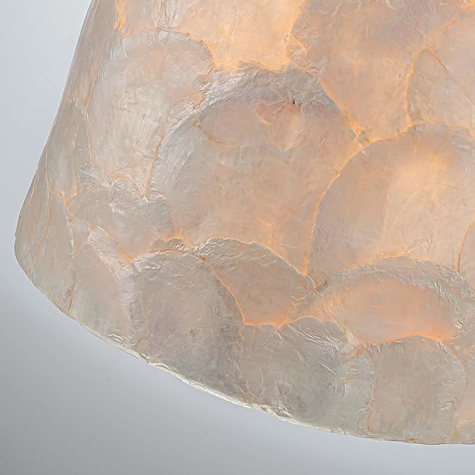1-Light Capiz Shell Chandelier, Coastal Design, Modern Pendant Light Fixture for Dining Room, Living Room, Kitchen Island, D7 x H18~66"(Adjustable Height), Shell Lampshade & Gold Finish Frame