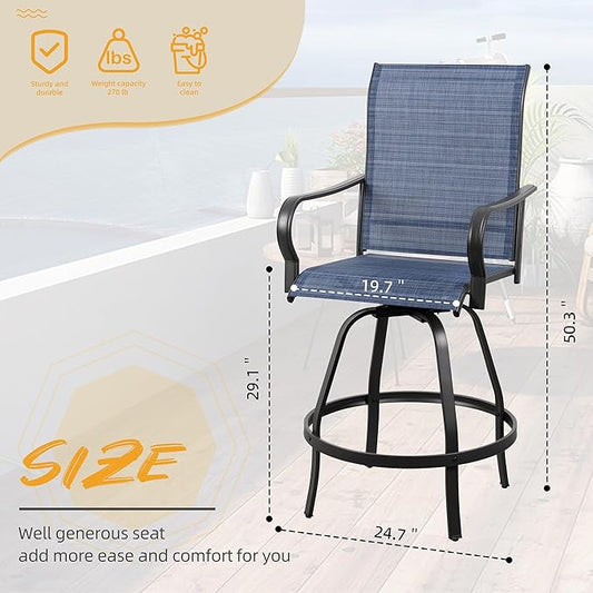 Shintenchi 4 Piece Patio Swivel Bar Chairs, All Weather Textile Outdoor Metal Bar Stools Patio Chairs Set of 4 with High Back, High Top Bistro Set Furniture for Balcony, Backyard,Garden,Deck,Deep Blue