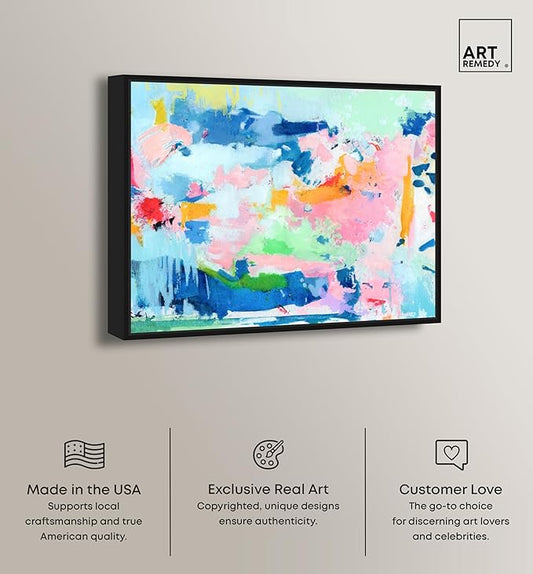 Art Remedy Peaceful Haven Canvas Bright Colorful Abstract Wall Art, Black Frame, 30" x 24"