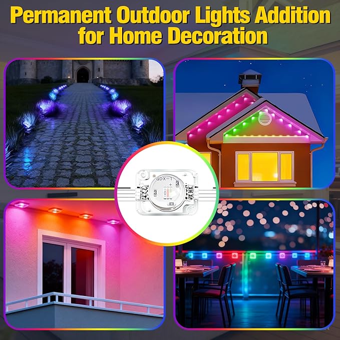 100ft Permanent Outdoor Lights for House, St. Patrick's Day House Roof Lighting RGB+IC Smart Outdoor Decor 50 Scene Modes with App/Remote Control, IP67 Waterproof Decor Led Lights for Valentine's Day