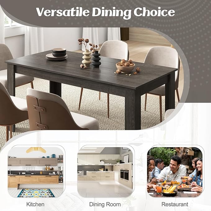 Moccha Wood Dining Table for 4-6 People, 63" Rectangle, Modern L-Shaped Legs, 330lbs Capacity, Farmhouse Dinette Table for Dining/Living Room, Grey