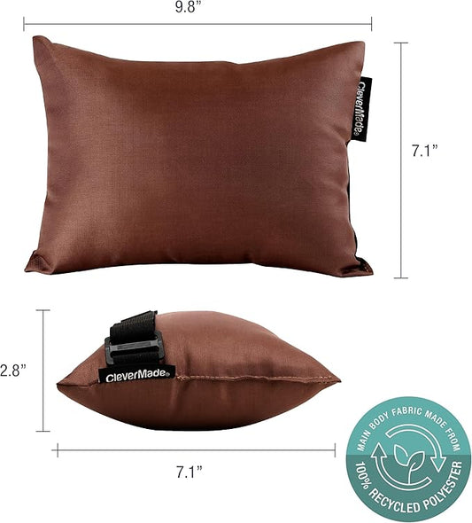 CleverMade Tamarack Pillow for Patio Furniture; Comfortable, Soft Outdoor Pillow with Adjustable Strap to Fit Most Wooden Folding Chairs, 2 Pack, Mocha