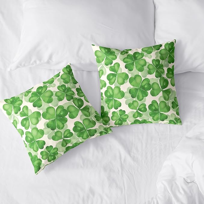 Saint Patricks Day Pillow Covers 18x18 Green Clover Pillow Case Set of 2 Lucky Charm Throw Pillow Covers St Patricks Cotton Blend Cushion Case for Living Room Sofa Couch