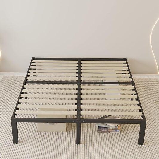 ROIL 18 inch King Bed Frames Wood with Wooden Slats - 3500lbs Heavy Duty No Box Spring Needed Metal Platform, Mattress Stoppers Iron Noise Free Bedframe, Headboard Hole Underneath Storage