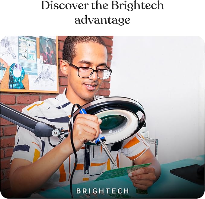 Brightech Lightview Pro Magnifying Glass with Stand & Light, Magnifying Floor Lamp with 6-Wheel Rolling Base for Facials & Lashes – Dimmable LED Work Light for Crafts, Sewing, and Projects - 3 Diopter