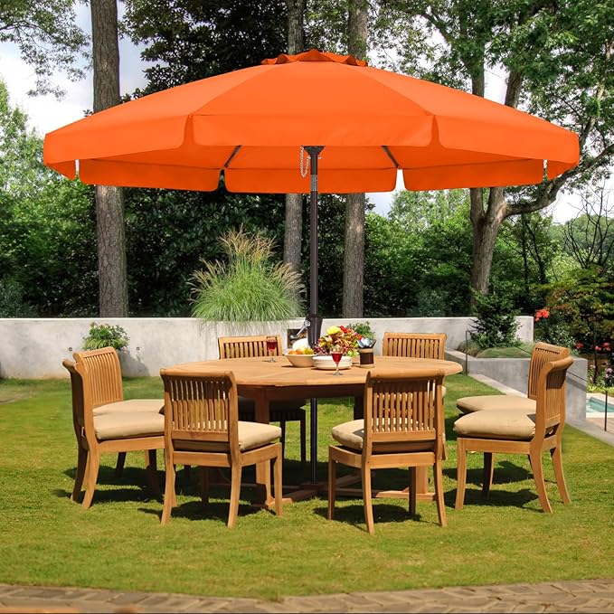 ABCCANOPY 10ft Scalloped Patio Umbrella, Outdoor Table Umbrella with Tilt and Crank, Fiberglass Ribs Deck Umbrella for Patio, Pool, Garden, Picnic (Orange)