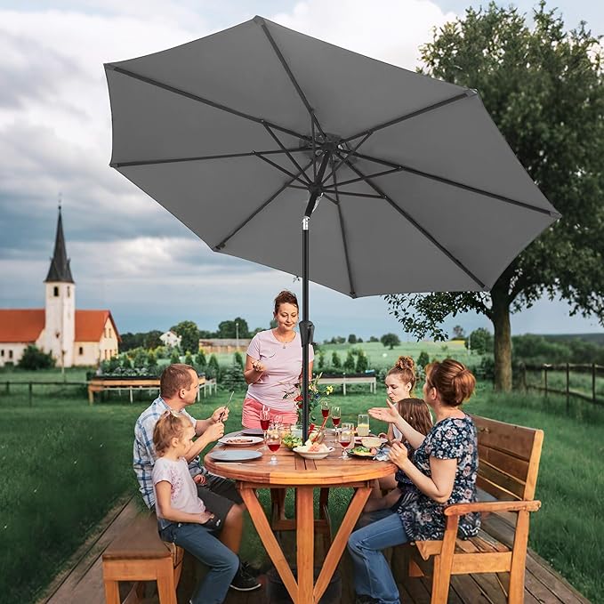 FLAME&SHADE 11 ft Patio Umbrella - Table Umbrella Outdoor with Push Button Tilt and Crank, UV Protection, 8 Sturdy Ribs, Market Umbrella for Garden, Deck, Backyard, Lawn, Pool and Beach(Anthracite)