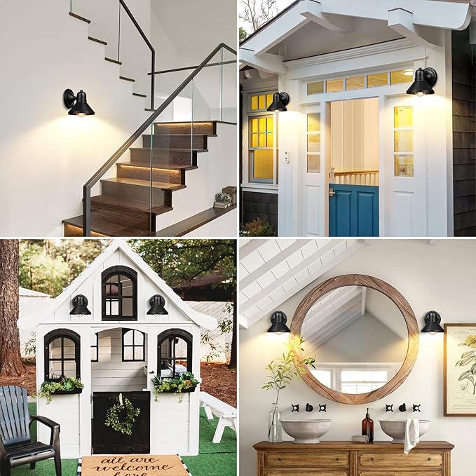 Brightever Outdoor Lanterns, 2-Pack Exterior Light Fixtures, Waterproof Anti-Rust Black Wall Mount Lights, Small E26 Socket Outside Lights for House, Front Porch, Playhouse, Garage
