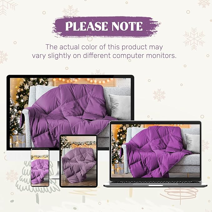 puredown® Soft Feather Down Throw Blanket Lightweight Packable Couch Throw for Indoor and Outdoor Use, Throw 50"X70", Purple