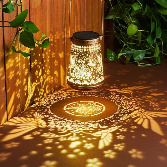2 Pack Solar Lanterns Outdoor Waterproof Birthday Gifts for Women Mom Grandma, Hollowed-Out Metal Hummingbird Hanging Solar Lantern Lights Outdoor Decor, 2 Modes Lights Decor for Yard, Patio