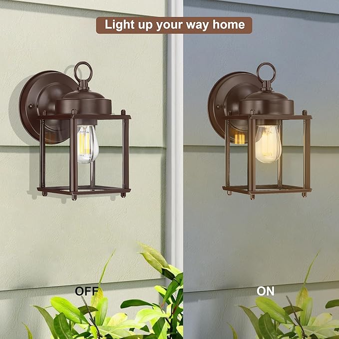 GRUENLICH Outdoor Wall Sconce, Exterior Wall Lighting Fixtures with Clear Glass, Front Porch Lighting, Outdoor Lights for Patio, Doorway, Bronze, 4 Pack