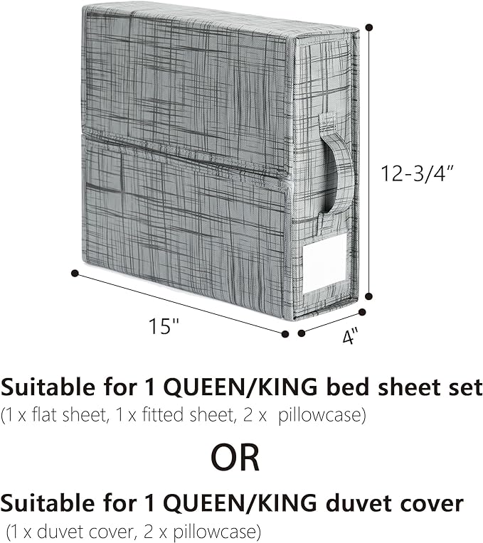 SUOCO SheetCube Bed Sheet Organizers and Storage 4 Pack, Foldable Linen Closet Organizer, Bedding Folder Storage Box Container for Blanket, Duvet Cover Set, Bed Sheet Set - Pattern Grey