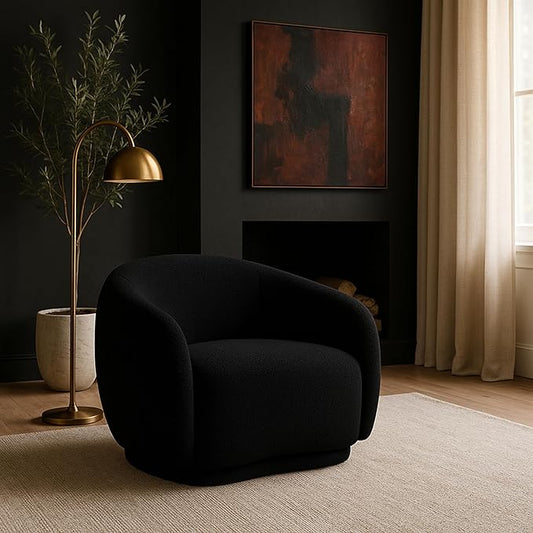 Meridian Furniture 693Black-C Hyde Collection Modern | Contemporary Boucle Fabric Upholstered Accent Chair with Rounded Back, Black, 42" W x 38" D x 27.5" H