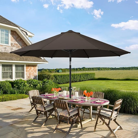 MASTERCANOPY 9FT Patio Umbrella with Push Button Tilt and Crank, Outdoor Market Umbrella with 8 Sturdy Ribs, UV Protection & Waterproof for Garden, Deck, Backyard, Pool (Brown)