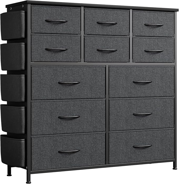 GarveeHome 12 Drawer Dresser for Bedroom, Fabric Dressers & Chests of Drawers with Side Pockets, Chest of Drawers for Closet, Living Room, Closet, Hallway