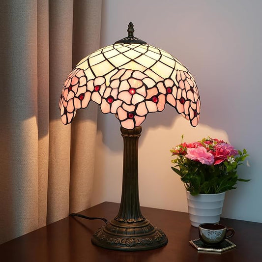 Tiffany Lamp Stained Glass lamp 12x12x18 Inches Bedside Table Lamp for Living Room Bedroom Dorm Kitchen Home Decor Festival Birthday Gift,Cherry Blossom