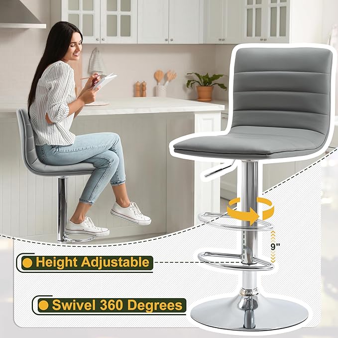NicBex Swivel Bar Stools Modern PU Leather Adjustable Barstools, Kitchen Island Counter Bar Stools Set of 2,(Grey Color)