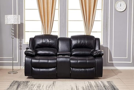 Betsy Furniture Power Reclining Bonded Leather Living Room Set (Black, Loveseat)