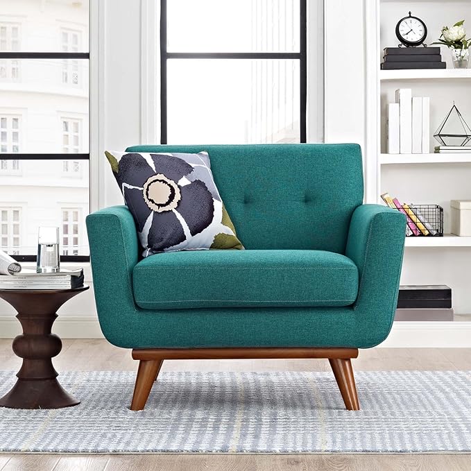 Modway Engage Mid-Century Modern Upholstered Fabric Accent Arm Lounge Chair in Teal, Armchair