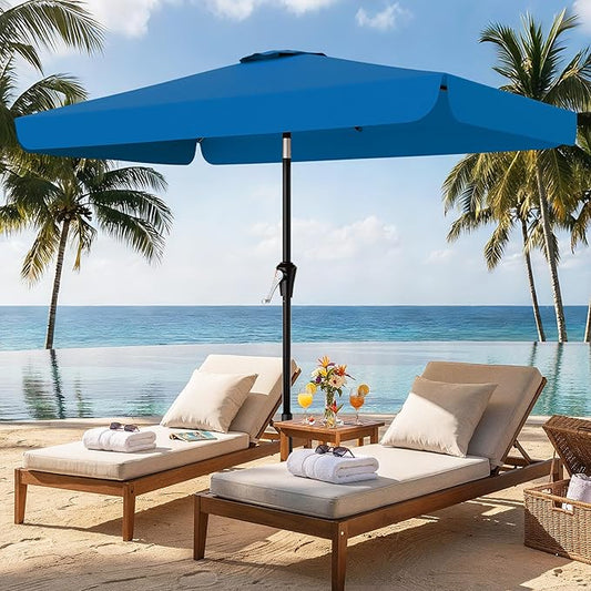 AreShark 6.5 x 10 FT Rectangular Valance Patio Umbrella, Outdoor Umbrella with Tilt and Crank, Market Table Umbrellas W/ 6 Ribs UV Protection for Garden, Deck, Backyard and Pool, Royal Blue