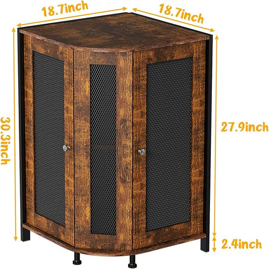 JKsmart Corner Storage Cabinet with Open Shelf, 3-Tier Industrial Wine Bar Shelf with Door, Industrial Corner Cabinet for Kitchen, Living Room, Dining Room, Rustic Brown