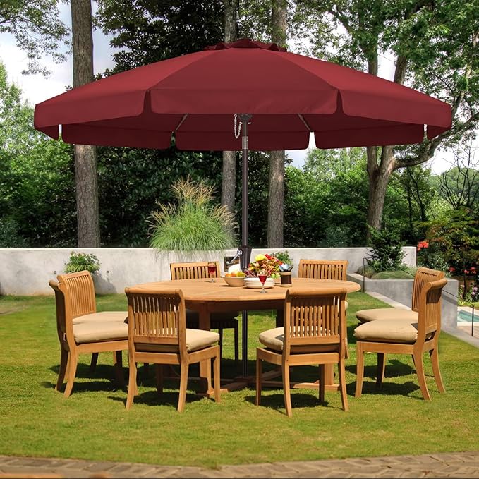ABCCANOPY 11ft Scalloped Patio Umbrella, Outdoor Table Umbrella with Tilt and Crank, Fiberglass Ribs Deck Umbrella for Patio, Pool, Garden, Picnic (Burgundy)