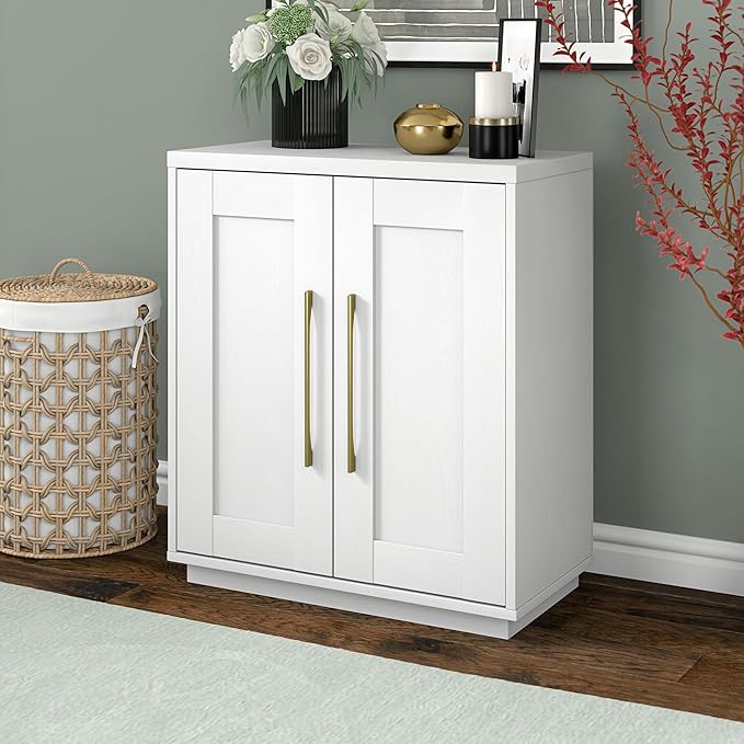 Henn&Hart 28" Accent Cabinet, Modern Sideboard Buffet Cabinet with 2 Panel Doors, an Adjustable Shelf and Cable Management Cut-Out for Living Room, Dining Room, Bedroom or Entryway, White