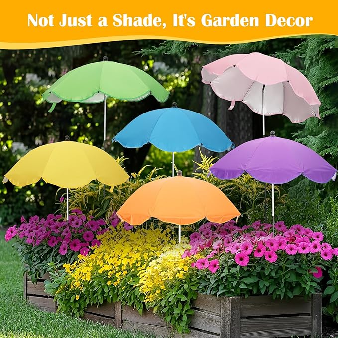 6Pack Plant Umbrellas for Outdoor Plants - 26" Large Garden Sun Shade for Plants with Adjustable Angle & Height (Max 43") - Plant Shades for Outdoor Plants, Flowers & Garden Beds - Plant Umbrella Shade for Potted Plants