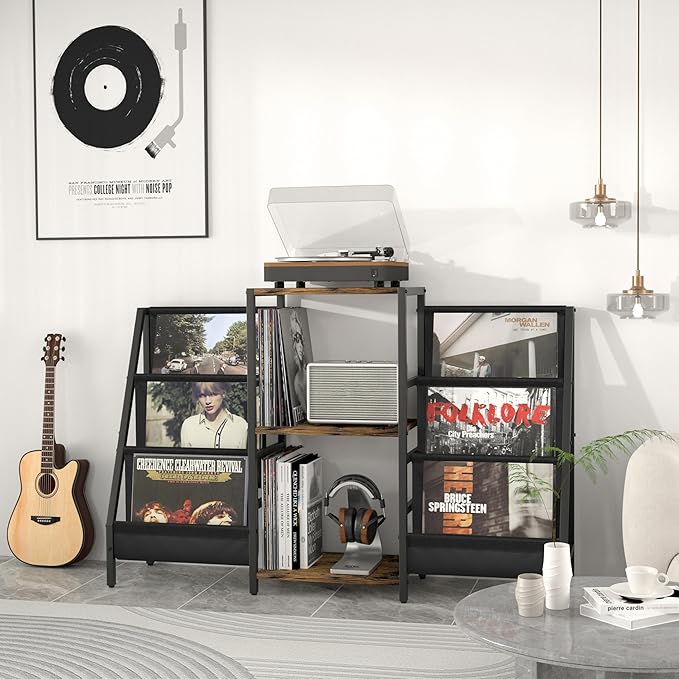 Record Player Stand with Vinyl Storage, Record Player Table with Vinyl Record Storage Up to 280 Albums, Turnta ble Stand with Record Holder Display Shelf, Record Cabinet for Media Stereo Audio