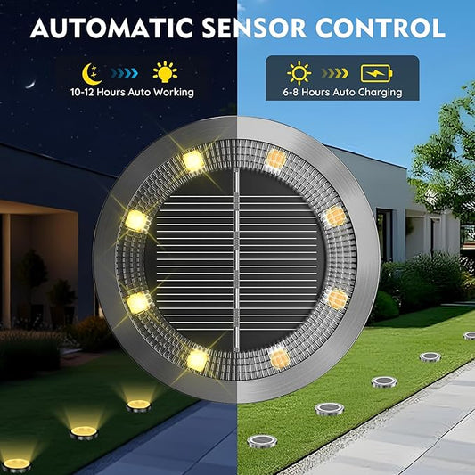 Solar Ground Lights Outdoor, 12 Pack Solar Lights Outdoor Waterproof, Mini Flat Solar-Powered Garden Light, Landscape Lighting for Garden Yard Lawn Pathway Walkway Driveway Backyard Decor, Warm White