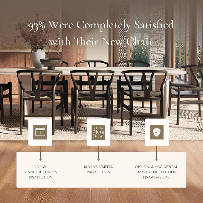 Poly & Bark Weave Dining Chairs – Mid-Century Modern Wishbone Dining Chairs with Arms, Solid Wood Frame, Indoor Use – Pitch Black – Set of 2 - Ideal for Dining Room, Kitchen or Stylish Accent Setting