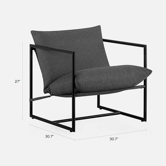 Zinus Aidan Sling Accent Chair, Metal Framed Armchair with Shredded Foam Cushioning, Dark Grey