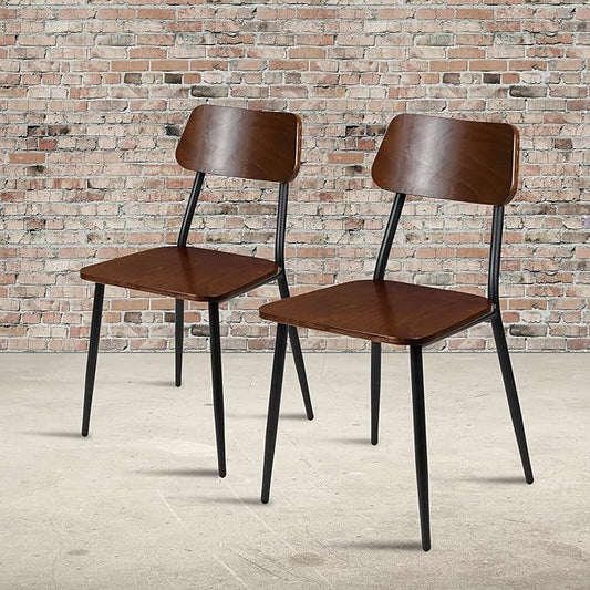 Flash Furniture Lincoln Stackable Industrial Dining Chair with Gunmetal Steel Frame and Rustic Wood Seat, Set of 2