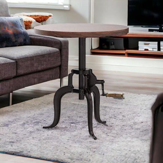 NACH Solid Mango Wood/Cast Iron Kai Adjustable Crank Side Table, 18" x 1.13" x 18-27", Black, CC-1816