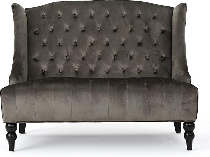 Christopher Knight Home GDFStudio Leona Modern Glam Tufted Velvet Wingback Loveseat, Gray and Dark Brown
