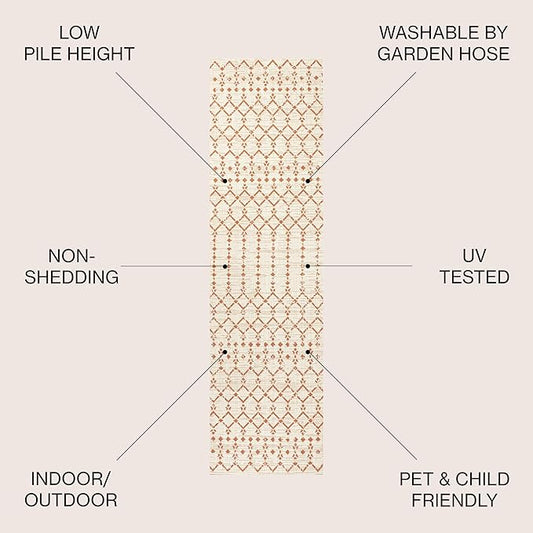 JONATHAN Y Moroccan Geometric Indoor Outdoor Runner Rug 2X8 Cream/Orange, Ourika Textured Weave for Backyard, Patio, Porch, Easy-Cleaning, High Traffic, Pet-Friendly, Non-Shedding (SMB108O-28)