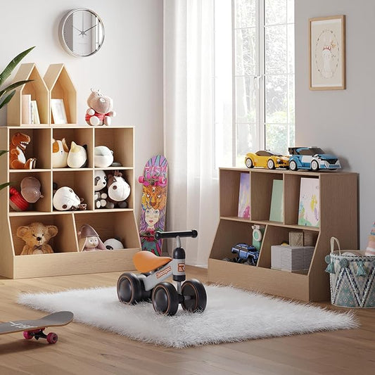 DINZI LVJ Toy Storage Organizer, Kids Bookshelf, Wooden Toy Storage Cabinet, 5 Cubby Children Bookcase, 39.4" L Toddler Book Shelf for Playroom, Living Room, Nursery, Hallway, School, Natural